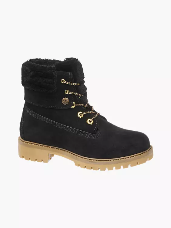 Zwarte Nubuck Veterboot Gevoerd 3 Zwarte Nubuck Veterboot Gevoerd