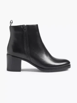 Zwarte Leren Enkellaars Hak