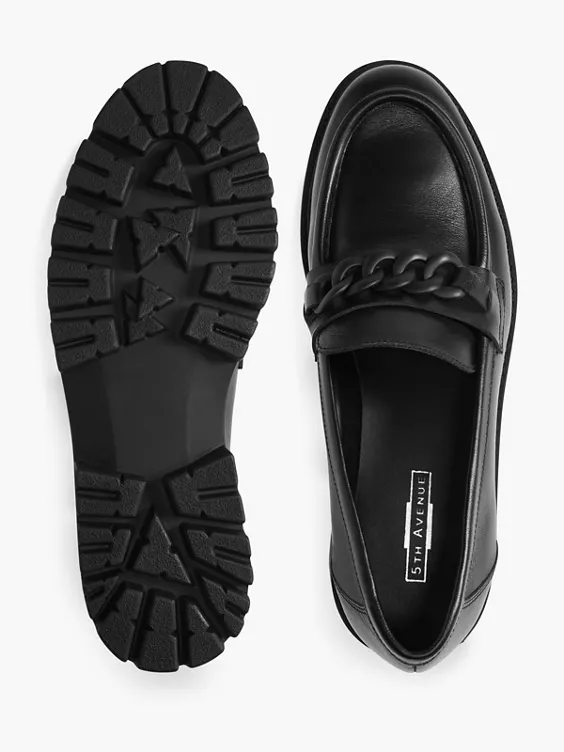 Zwarte Leren Chunky Loafer Sierketting 5 Zwarte Leren Chunky Loafer Sierketting - Afbeelding 3