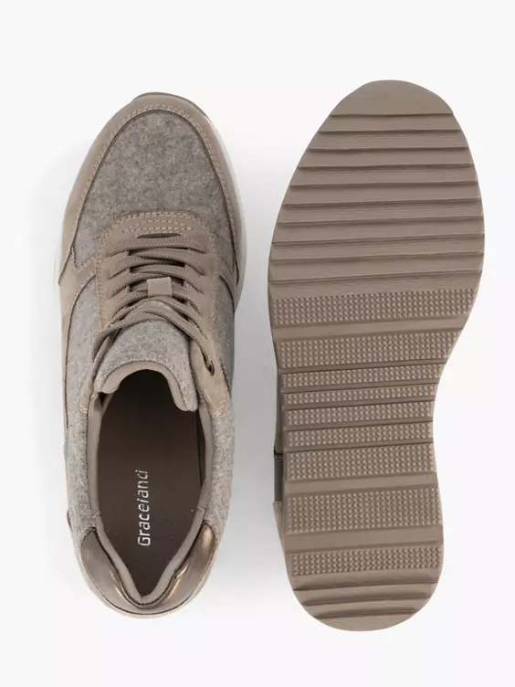 Taupe Sneaker Sleehak 5 Taupe Sneaker Sleehak - Afbeelding 3
