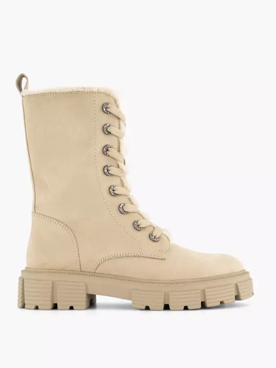 Beige Chunky Veterboot Gevoerd 3 Beige Chunky Veterboot Gevoerd