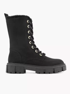 Zwarte Chunky Veterboot Gevoerd