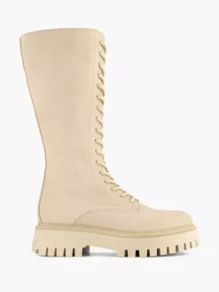 Beige Lange Leren Veterboot