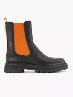 Zwarte Chelsea Boot Oranje Elastiek