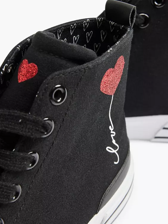Zwarte Hoge Canvas Sneaker Hartje 7 Zwarte Hoge Canvas Sneaker Hartje - Afbeelding 5