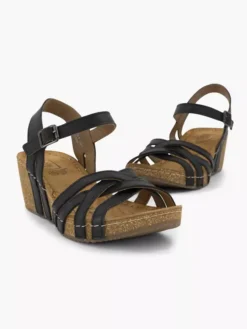 Easy Street Zwarte Leren Sandalen Sleehak -Skechers Winkel 2184604 H5