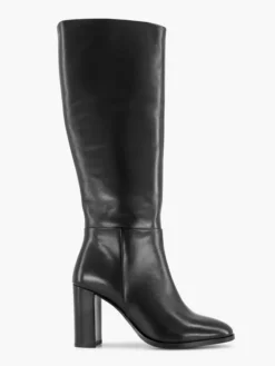Zwarte Lange Leren Laars Hoge Hak