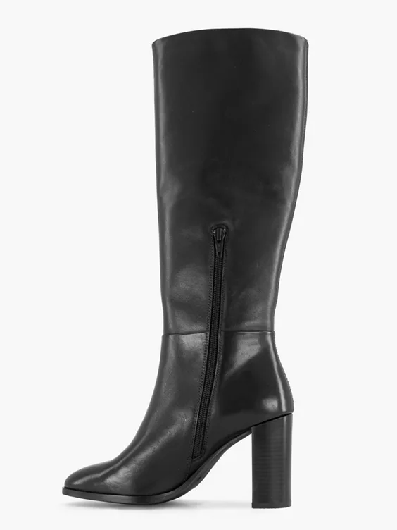 Zwarte Lange Leren Laars Hoge Hak 4 Zwarte Lange Leren Laars Hoge Hak - Afbeelding 2