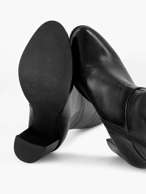 Zwarte Lange Leren Laars Hoge Hak 5 Zwarte Lange Leren Laars Hoge Hak - Afbeelding 3