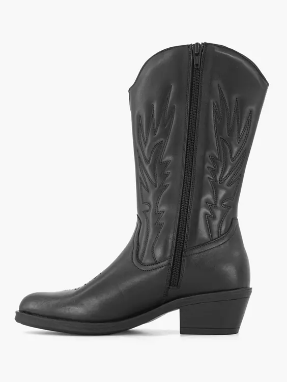 Zwarte Leren Cowboy Laars 4 Zwarte Leren Cowboy Laars - Afbeelding 2